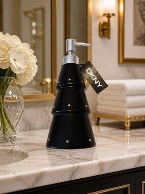 DKNY Black Tiered Rhinestone Studded Ceramic Soap Dispenser